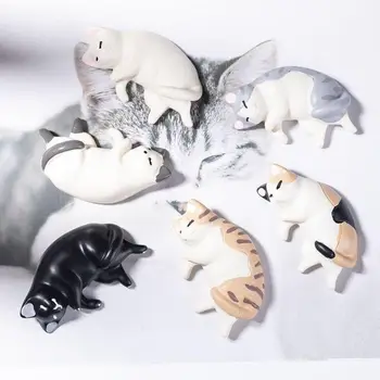 Милые магниты на холодильник для спящего кота, Имитация мультфильма Ручной работы, Миниатюры Ленивого Кота, Шкаф для спящего кота из смолы