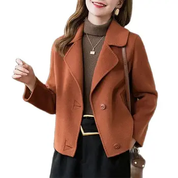 Модное дизайнерское короткое Женское шерстяное пальто 2023, весна-осень, новая Корейская двусторонняя шерстяная куртка, повседневная верхняя одежда, топы, женские топы