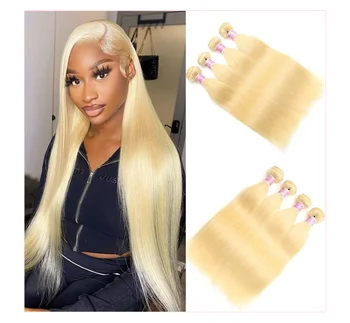 Можно купить Bundle Deal 613 Наращивание волос Медово-блондинистого цвета, Бразильское плетение волос, 8-40-дюймовые прямые человеческие волосы Remy.