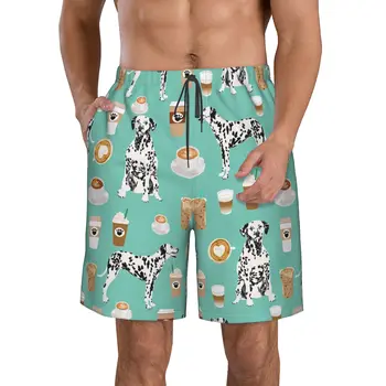Мужские плавки с принтом для далматинской собаки с мятно-кофейным рисунком, быстросохнущие пляжные плавки с завязками на талии, пляжные шорты с сетчатой подкладкой