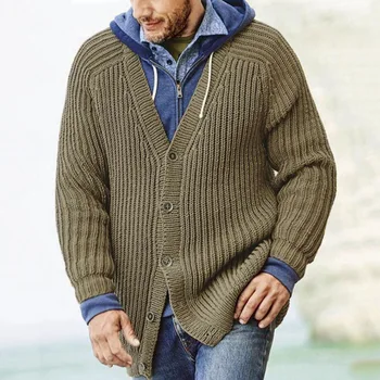 Мужской свитер, осенне-зимний свободный свитер с длинными рукавами и толстой иглой, однотонный кардиган, пальто, вязаные мужские куртки