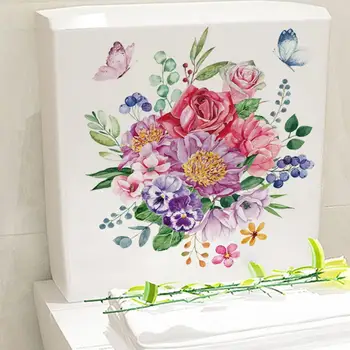 Наклейка на туалет с цветочными бабочками, Съемная Самоклеящаяся Наклейка на стену из водонепроницаемого ПВХ для ванной комнаты, Художественное украшение, Наклейка для дома
