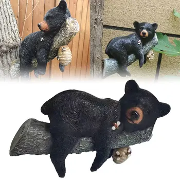 Настенная скульптура животных, Креативный Медведь, дремлющий на дереве, скульптура, Реалистичная фигурка животного из смолы для подарков