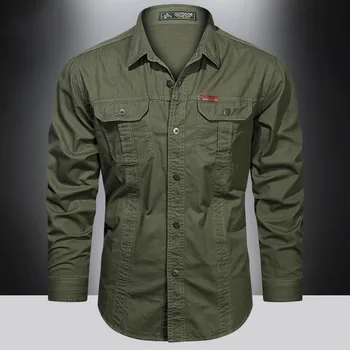 Новая мужская повседневная рубашка хлопчатобумажная рубашка с длинным рукавом Высококачественная одежда Рубашка для отдыха Блузка Военная тактическая рубашка для путешествий