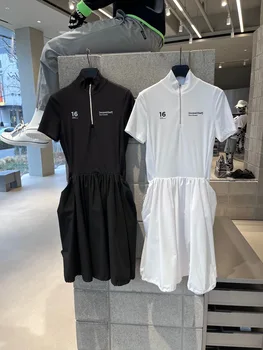 Новое весенне-летнее платье для гольфа с короткими рукавами на молнии для женщин, регулируемая талия, элегантная цельная спортивная одежда для гольфа, женская одежда
