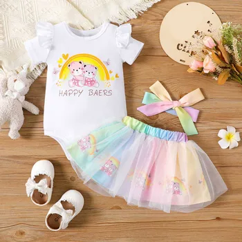 Новорожденный Младенец Для маленьких девочек, Весенне-летний хлопковый комбинезон в рубчик с цветочным рисунком и коротким рукавом, боди, одежда для первенца, спортивные штаны для маленьких девочек