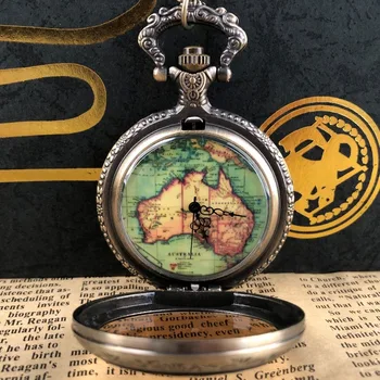 Новые антикварные кварцевые карманные часы, персонализированное ожерелье с дизайном карты, подвеска с цепочкой, часы для мужчин и женщин Reloj De Bolsillo