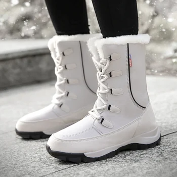 Новые качественные дизайнерские женские зимние ботинки с высоким берцем, элегантные женские зимние ботинки на шнуровке, сохраняющие тепло, хлопковые зимние ботинки до середины икры с круглым носком