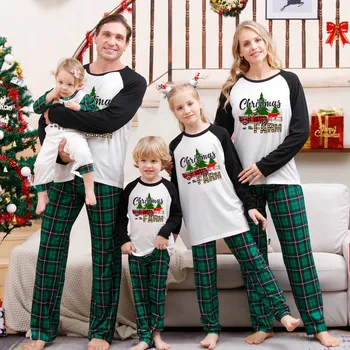 Новый рождественский пижамный комплект для родителей и детей, домашняя одежда с принтом, европейские и американские рождественские пижамы с длинными рукавами