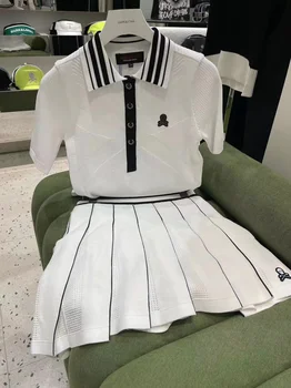 Оригинальная женская рубашка поло из ледяного шелка с короткими рукавами для одиночного летнего гольфа в Южной Корее, тонкая дышащая эластичная спортивная ткань