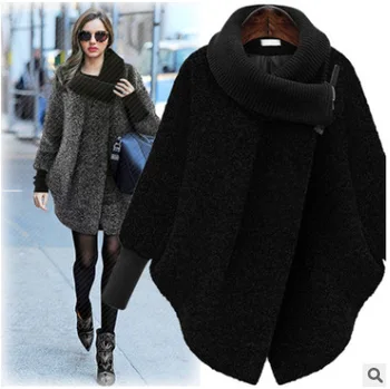 Осенне-зимние однотонные куртки, Новое шерстяное женское пальто с высоким воротником, свободное шерстяное пальто средней длины