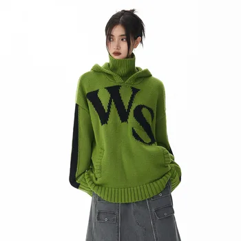 Осень-зима, Новый Корейский женский свитер, Модные свободные пуловеры с капюшоном для влюбленных, женский повседневный Уличный принт с буквами, Теплый трикотаж