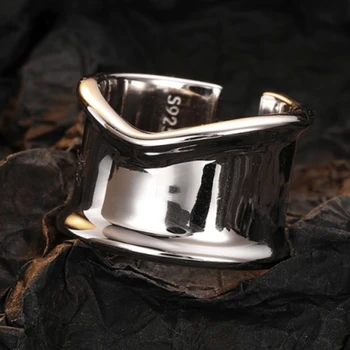 Персонализированное модное кольцо из стерлингового серебра 925 пробы с широкой лицевой гладью, Преувеличенное Модное Универсальное кольцо INS с геометрическим рисунком на указательном пальце.