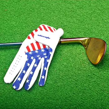 Перчатки для гольфа Мужские Перчатки для гольфа с регулируемой застежкой с Рисунком американского флага Из прочной синтетической кожи, Износостойкие для левой руки