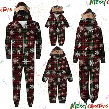 Пижамы для рождественской семьи, удобные пижамы, Милый комбинезон с длинными рукавами и принтом Снежинки, Мягкие праздничные комбинезоны