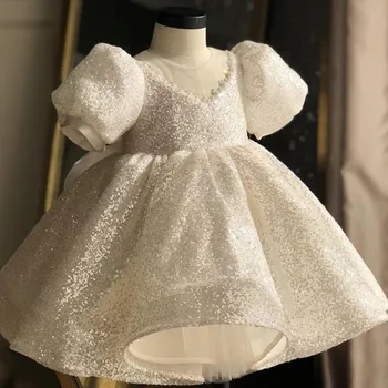 Платье Для крещения новорожденных девочек на 1-й день рождения, платье для крещения младенцев с блестками, элегантное платье для свадьбы принцессы для девочек, Vestidos