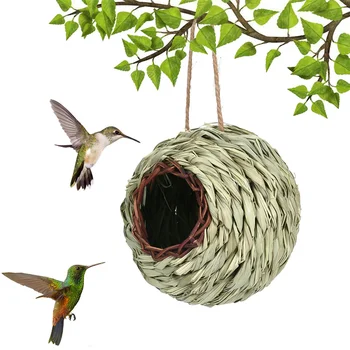 Плетеное из травы Птичье Гнездо Креативный Основной Цвет Кормление Игра Спальная Клетка Ландшафтный дизайн Принадлежности для украшения сада