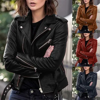 Плюс размер 5XL, куртка из искусственной кожи, женские повседневные мотоциклетные куртки из искусственной кожи, женские шикарные короткие куртки, женские тонкие пальто