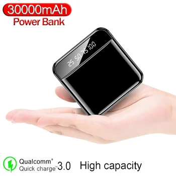 Портативное внешнее зарядное устройство power bank емкостью 30000mAh для iPhone Xiaomi mini power bank Tpye-C со светодиодным цифровым дисплеем