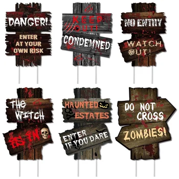 Предупреждающие знаки для декора Хэллоуина, Страшный зомби, 6 предметов, декор для Хэллоуина