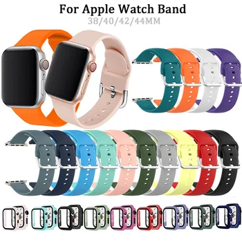 Ремешок Силиконовый Цветной С Петлей Для Apple watch band 44мм 40мм 38мм 42мм 41мм 45мм браслет iWatch series 1 2 3 4 5 se 6 7 Чехол/Обложка