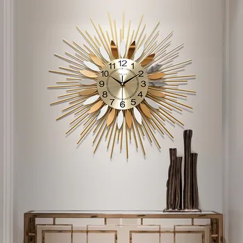 Роскошные настенные часы для гостиной в скандинавском стиле, домашние часы, Креативные Модные Настенные часы с немой защитой от Солнца, 3d Настенные часы