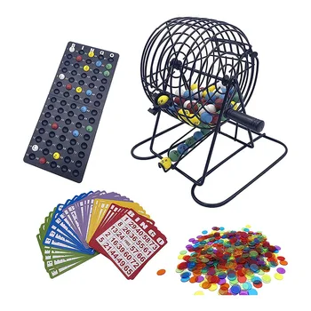 Роскошный набор для игры в бинго с 6-дюймовой клеткой для бинго, доской для игры в бинго, 75 цветными шариками, 50 карточками для бинго и 300 фишками для бинго