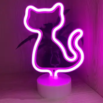 Светодиодная неоновая лампа креативной формы, неоновый ночник с USB / батарейным питанием, тематика животных, Кошка, олень, неоновая вывеска, декор для вечеринки