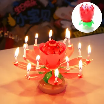 Свеча для торта на день рождения Lotus Дети расцветут Вращающаяся Поющая свеча Романтический Lotus с музыкой Свеча для украшения торта