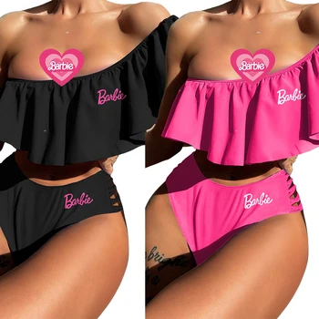 Сексуальный купальник Barbie Pink, модный женский комплект из двух частей с принтом Babes на одно плечо, летняя приталенная одежда для йоги для девочек, подарки