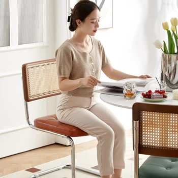 Скандинавский стул из ротанга из массива дерева, домашний дизайнерский обеденный стул, Винтажный стул для проживания в семье, стул для кафе, переносной табурет для ног