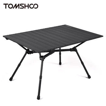 Складной стол Tomshoo для кемпинга на открытом воздухе, Складной алюминиевый походный стол с сетчатой корзиной, Регулируемые ножки для пикника на открытом воздухе, барбекю, Рыбалки