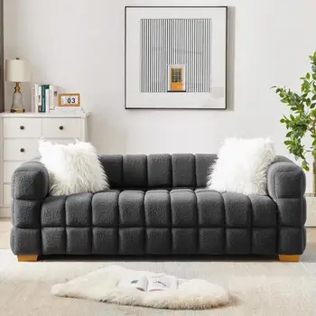 Современный дизайн, прямоугольный диван из плюшевого бархата с широкими квадратными подлокотниками и 2 подушками, устойчивый и удобный для гостиной, спальни