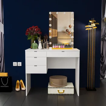 Современный туалетный столик, окрашенный в белый цвет, светильники для спальни, небольшой шкаф для хранения, встроенный столик для макияжа