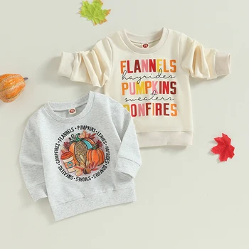 Толстовки для маленьких девочек и мальчиков, одежда на Хэллоуин, детские пуловеры с тыквой / буквенным принтом с длинным рукавом, Осенние топы