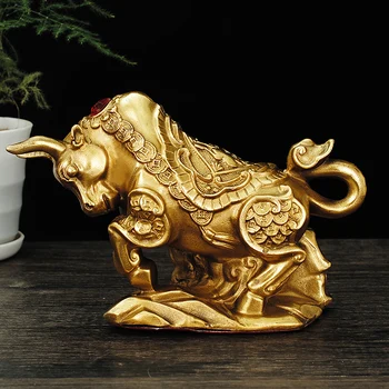 Украшения из быка из чистой бронзы fortune rainbow Niu Niu Jinniu Yuanbao из быка для гостиной