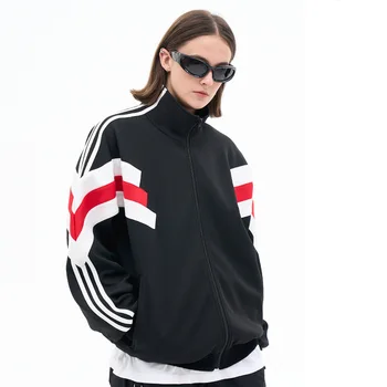 Уличная одежда Splice Модный бренд в полоску, свободная спортивная куртка в стиле хип-хоп, Женская Мужская уличная Свободная повседневная Винтажная куртка-бомбер, пальто