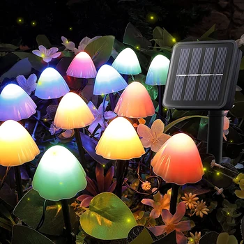Уличные солнечные садовые фонари, набор из 12 Мини-солнечных грибных фонарей, уличные водонепроницаемые ландшафтные фонари для дорожки в форме милого гриба
