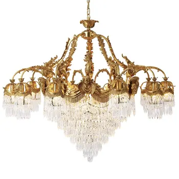 хрустальная люстра из чистой меди Европейская атмосфера роскошный дворец вилла гостиная столовая лампа спальня ретро лампы