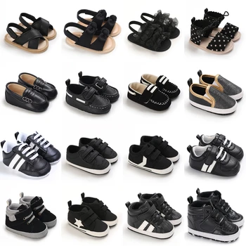 Черная модная повседневная матерчатая обувь для новорожденных, обувь для первых шагов для мальчиков и девочек, Нескользящая детская обувь для младенцев и малышей