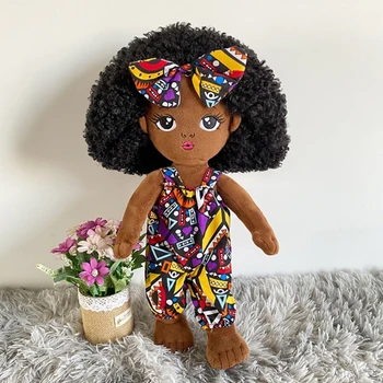 Черный для детей, 13 дюймов, успокаивающая подвижная Африканская тряпичная кукла, милые украшения для детской комнаты, подарок для маленьких девочек