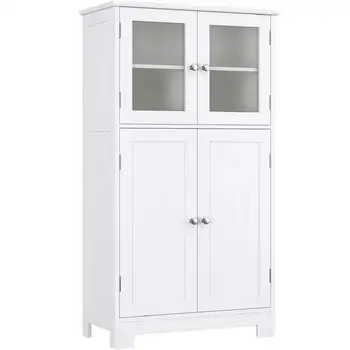 Шкаф для хранения, Напольный Белый Деревянный Шкаф для белья с полками и дверцами, Кухонный шкаф