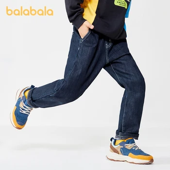 Штаны для мальчиков Balabala для малышей 2023 года, осенне-зимние флисовые джинсы, повседневные удобные брюки в стиле ретро
